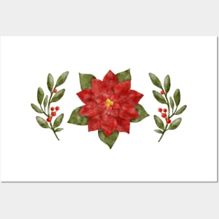 Elegant festive watercolor Christmas florals Posters and Art